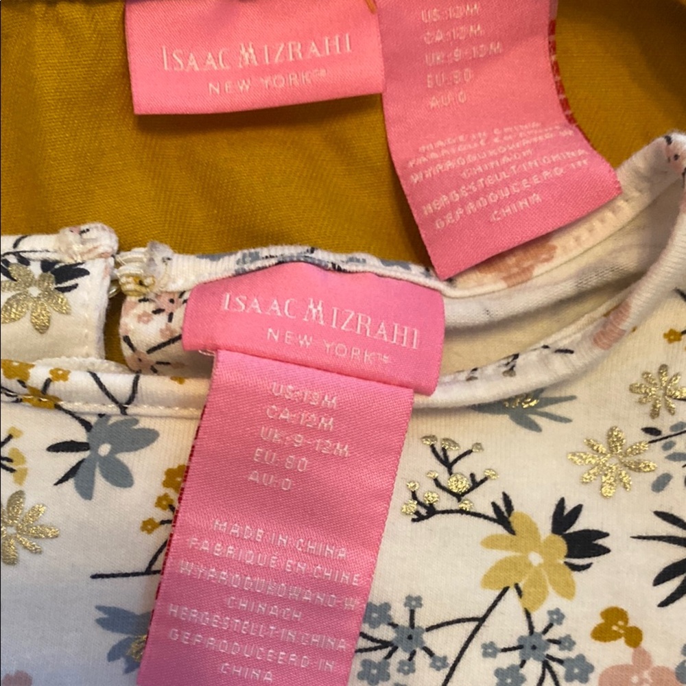 Isaac Mizrahi Mustard Yellow Vest with Floral Long Sleeve Shirt Size 12 MOS - Picture 3 of 8